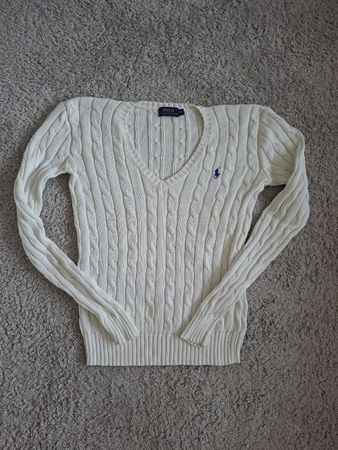 Pull Ralph Lauren blanc maille torsadée taille XS femme