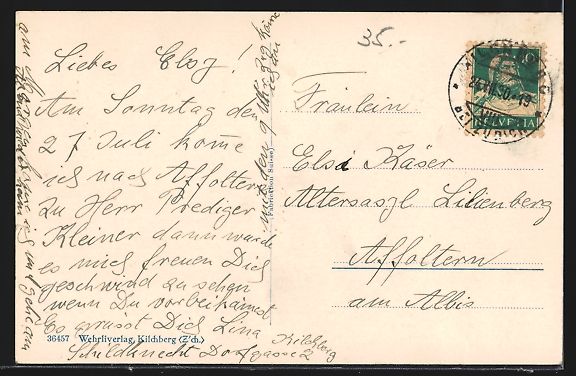 Cartoline postali: Kilchberg, Ortspanorama mit Kirche, Gedi – Usato da Berlin venduto da bartko-reher 1