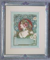 Bild Lithographie Frau Jugendstil nummeriert, Rahmen 61x72cm