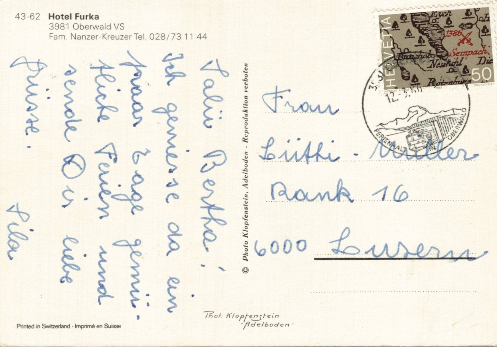 Cartoline postali: Hotel Furka Oberwald VS: Winterbild – Usato da Oberkirch LU venduto da sa_kr 1