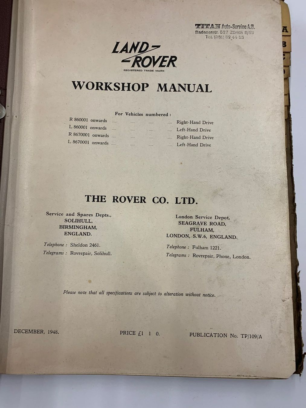 Land Rover Tutti i ricambio: Handbuch , Orginal , Land - Rover  1948 , Oldtimer – Usato da Boswil venduto da pavo1 4