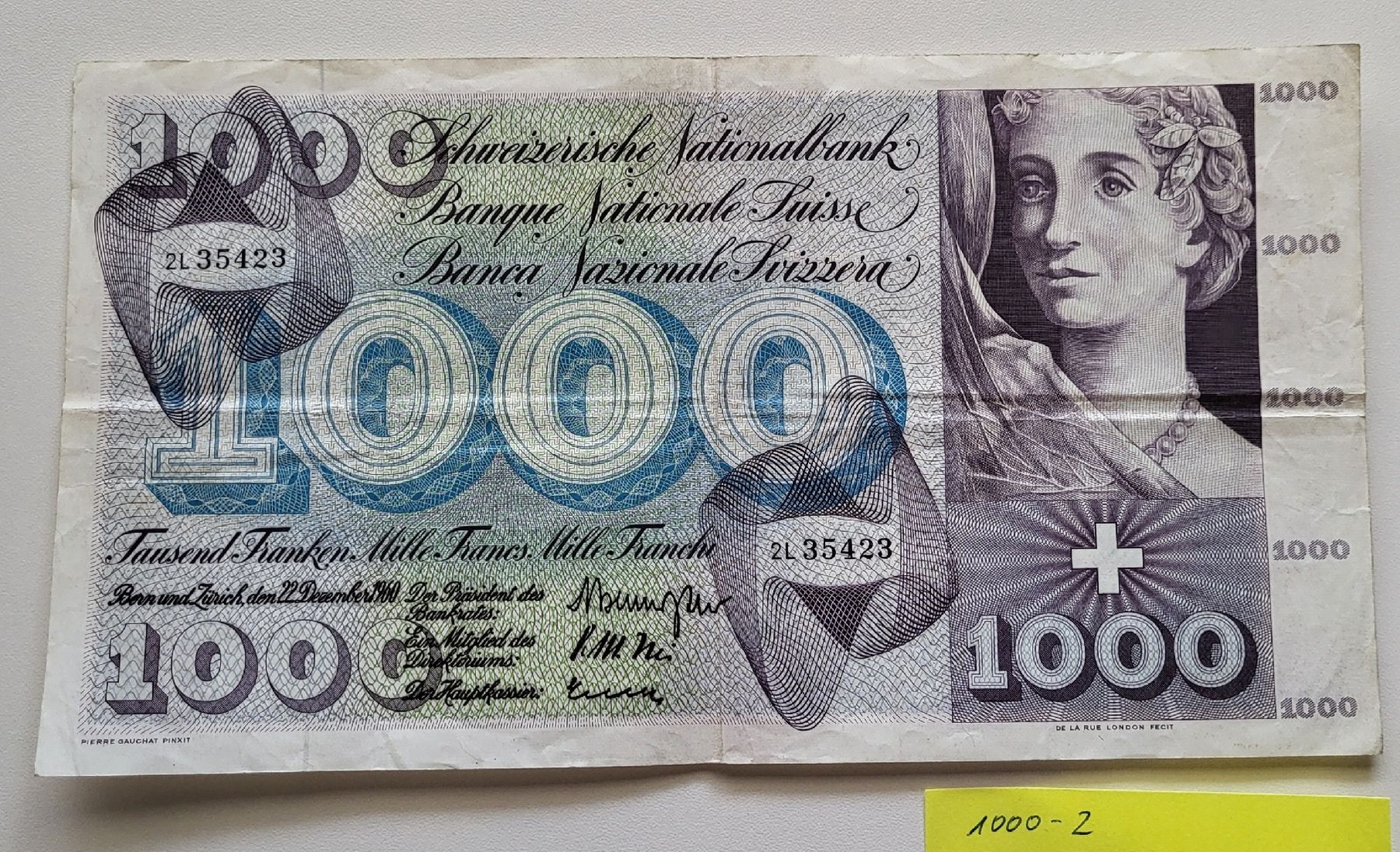 Banknoten: 1000 CHF Franken Note 5. Serie Schweiz – Gebraucht aus Richterswil von christian_32