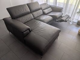 Canapé d'angle en cuir véritable - gris anthracite 