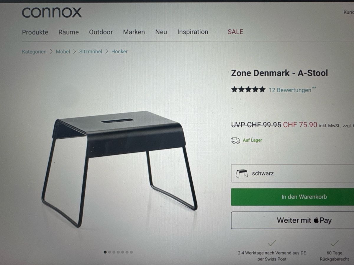 Sgabelli: Zone Denmark Hocker A-Stool schwarz guter Zustand – Usato da Zuerich venduto da Rufab 1