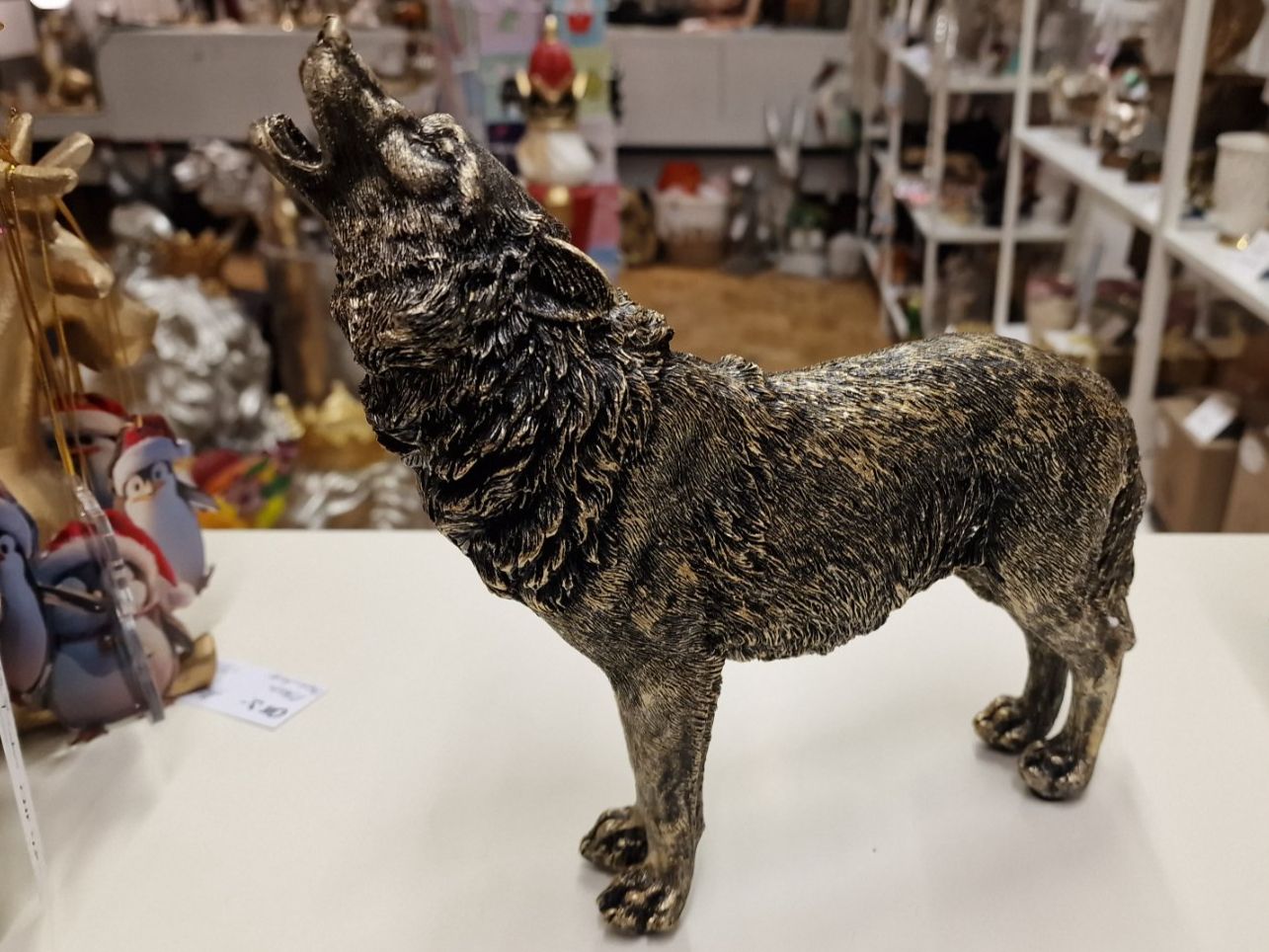 Statuette: Deko Wolf in Vintage Gold Optik – Nuovo e nell'imballaggio originale da Schaffhausen venduto da AtelierPudesco 1