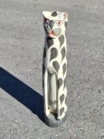 Vintage Holzfigur Katze Leopard 60 cm hoch aus Holz, 60cm