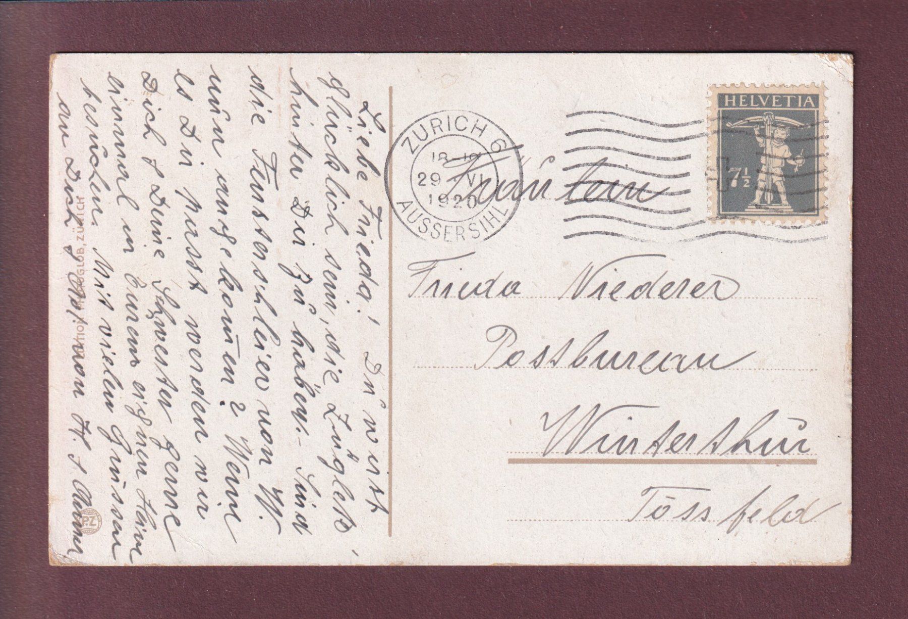 Cartoline postali: ZÜRICH - Helmhaus - Post - 1920 – Usato da Pully venduto da nicecards 1