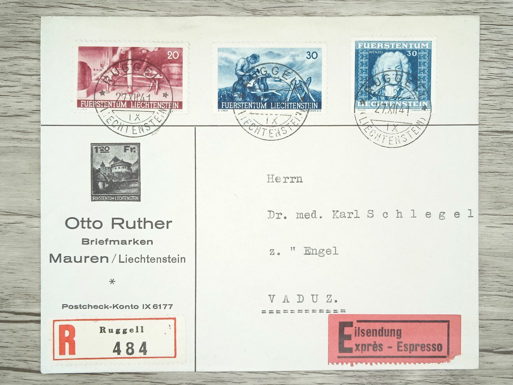 Alle Briefmarken: TR78 Enveloppe + Timbre Liechtenstein 1941 – Gebraucht aus Cousset von Patrick_Collections