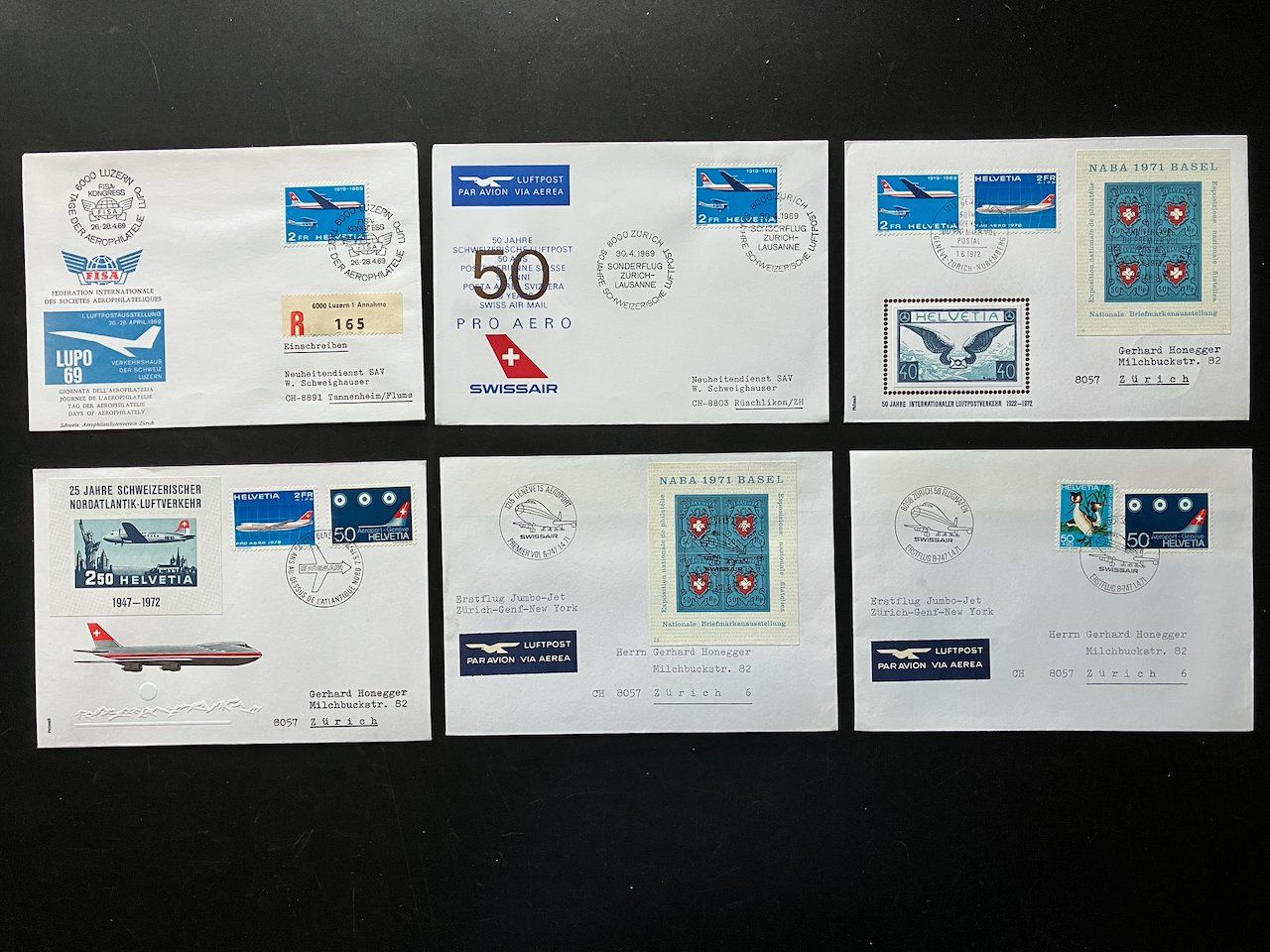 Alle Briefmarken: Flugpostbelege Schweiz 1969-81 – Gebraucht aus Nesslau von zueri6