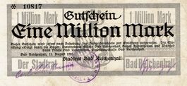 Bad Reichenhall 1 Mil.Mark +Stempel 13.08.1923 VZ-VZ+