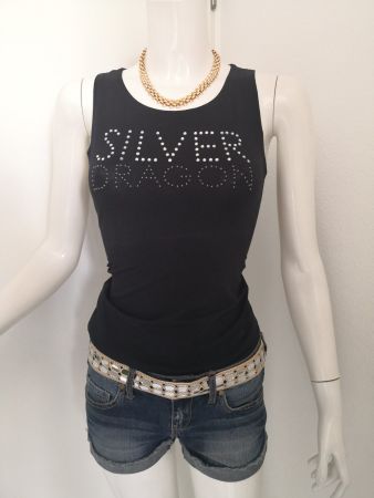 🤩MANGO TOP STRETCH SCHWARZ MIT STRASS-SCHRIFTZUG