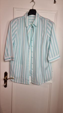 Sommerliche Bluse gestreift Gr. 48 türkis/weiss