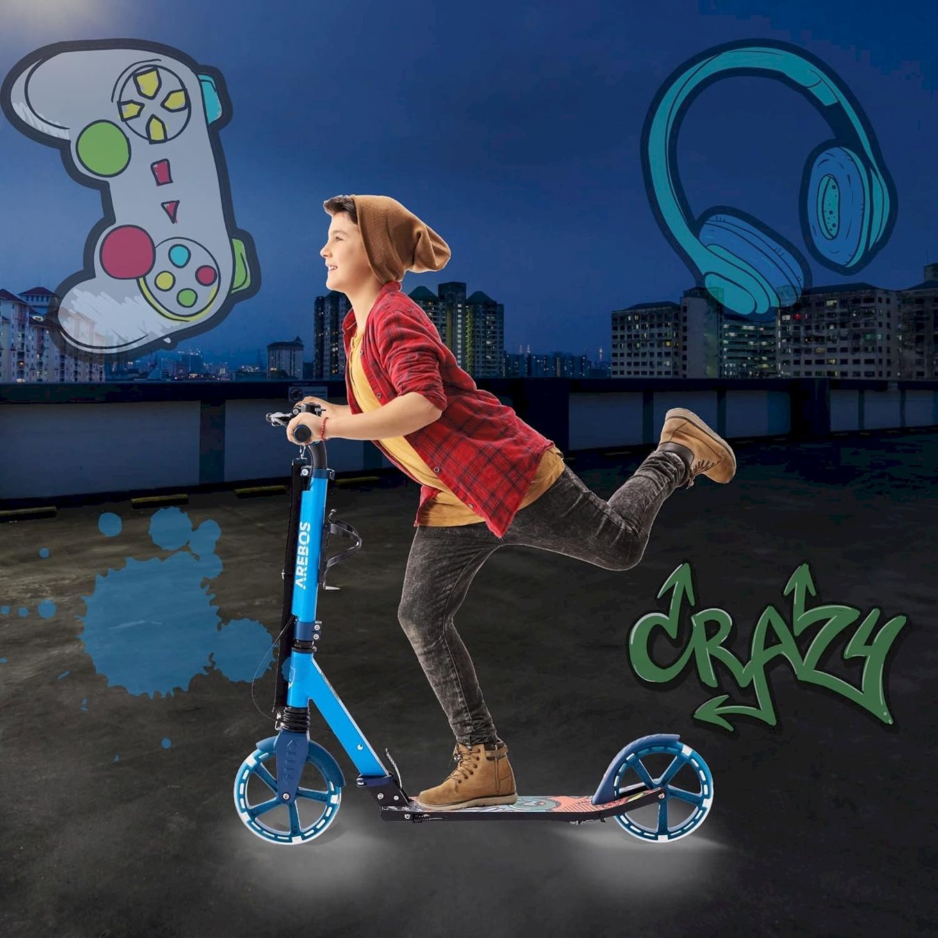Fahrzeuge für Kinder: Scooter mit LED-Reifen Blau – Neu und originalverpackt aus Bottighofen von zaap 1