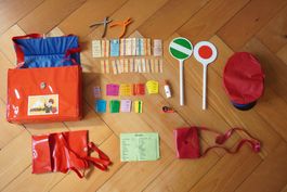 Vintage Kondukteur Tasche Spielzeug 70er Jahre mit Billeten