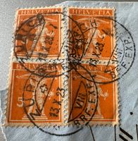 Viererblock Helvetia, gestempelt 13. Oktober 1923