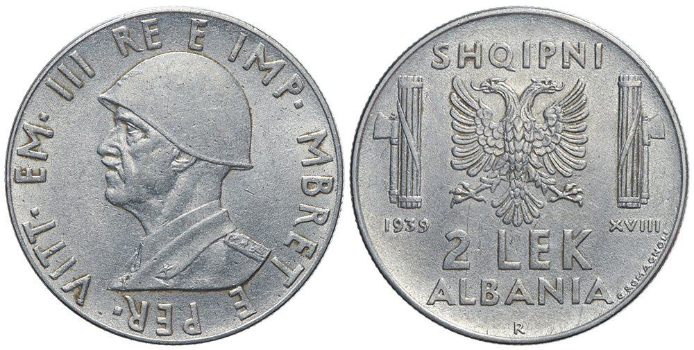 Tutti le monete: Albanien, 2 Lek 1939 (003) – Usato da Chiasso venduto da Novamarketing