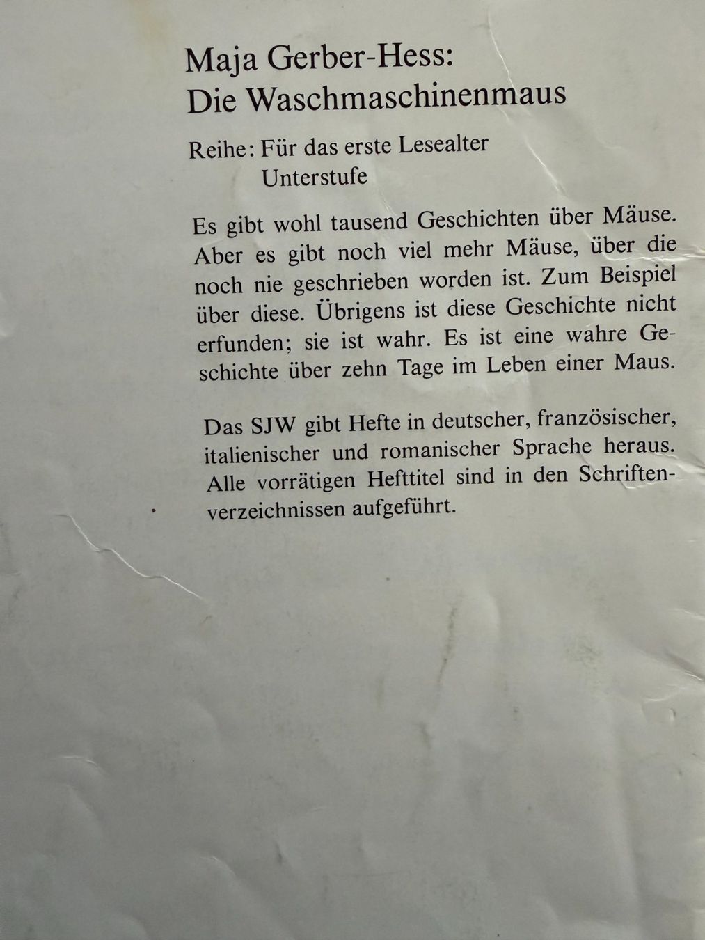 Libri: SJW  Heft   Die Waschmaschinenmaus – Usato da Subingen venduto da ArtBead 2