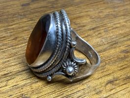 Antiker 925 Silber Ring mit Bernstein Grösse 55
