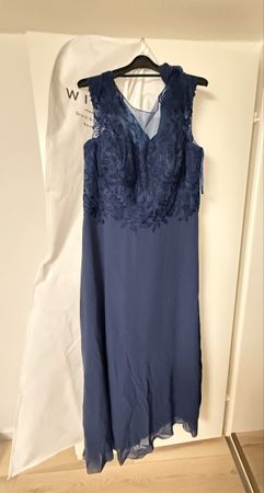 Abendkleid Höpfner blau Spitzenbesatz Grösse 50 neu