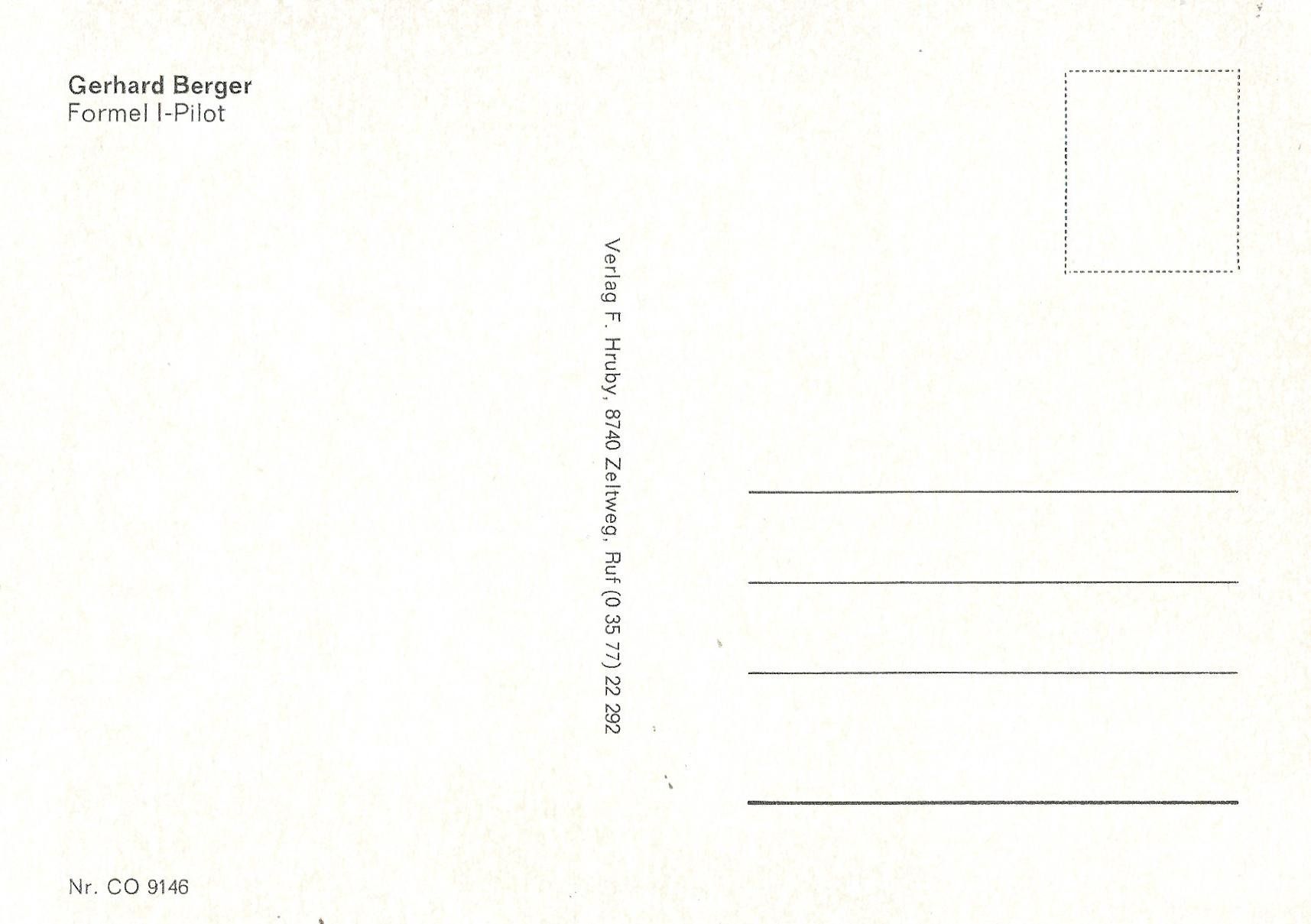 Autogramme: Postkarte, Formel 1, Gerhard Berger – Gebraucht aus Aarburg von Hktm 1