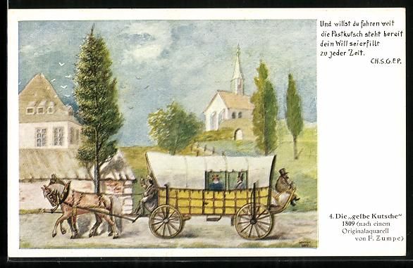 Cartoline postali: AK Reisende fahren mit der Postkutsche – Usato da Berlin venduto da bartko-reher