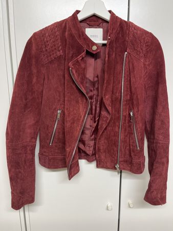 Mango Wildlederjacke, bordeaux rot, Grösse xs