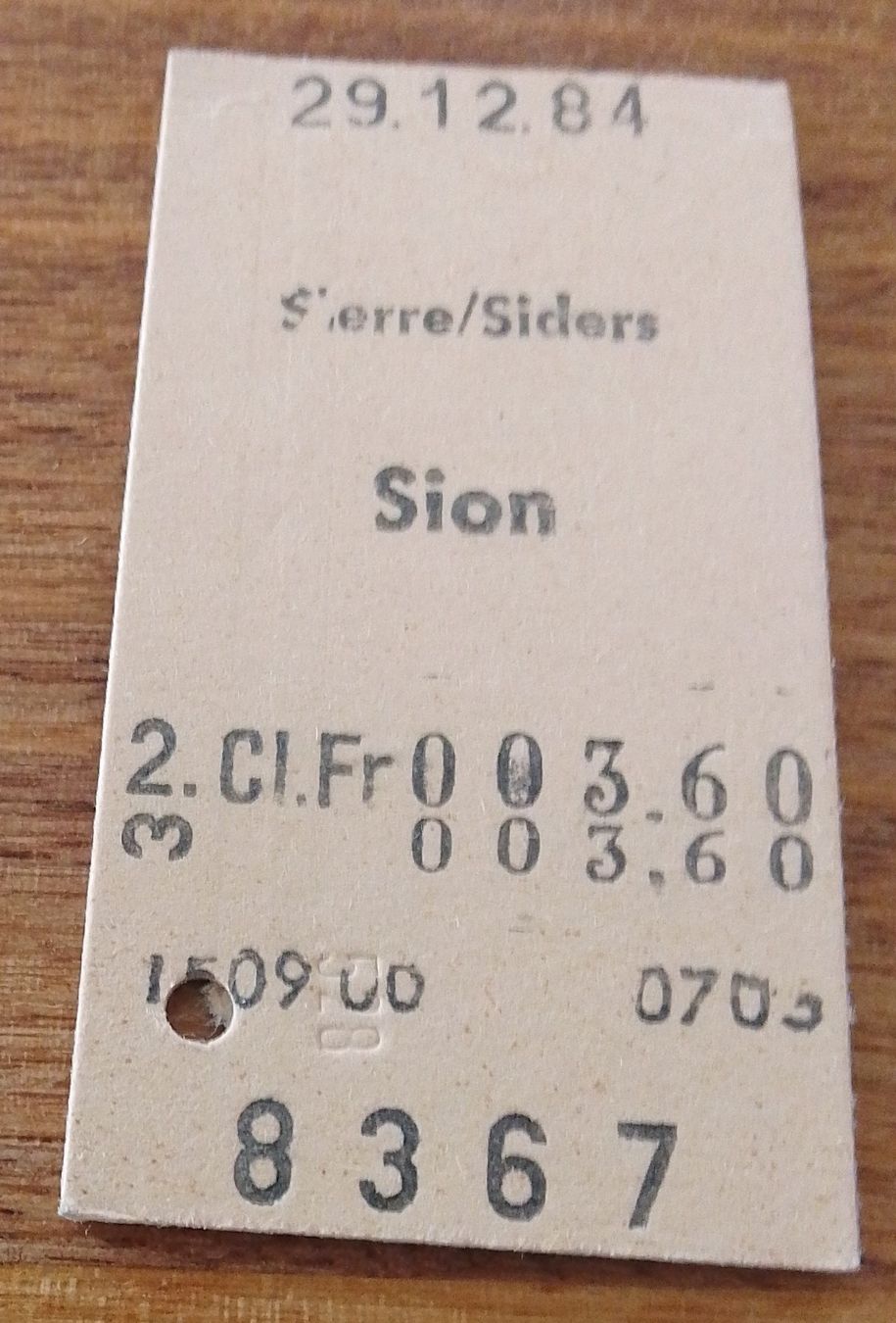 Biglietti: Billette Schweiz Sierre Siders Sion 2. Kl. 8367 – Usato da Wohlen AG venduto da salamanderspielwaren