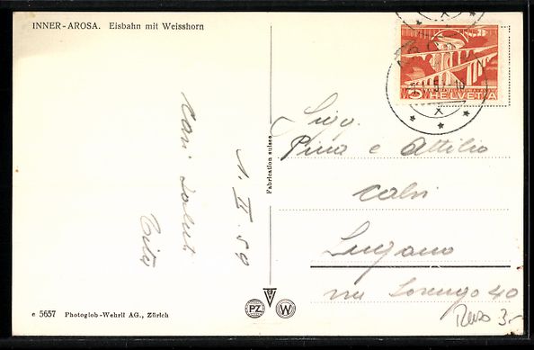 Cartoline postali: AK Inner-Arosa, Eisbahn mit Weisshorn – Usato da Berlin venduto da bartko-reher 1