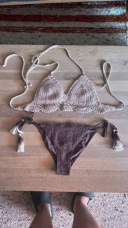 H&M Häkel Bikini Braun/Beige Gr. 36/M