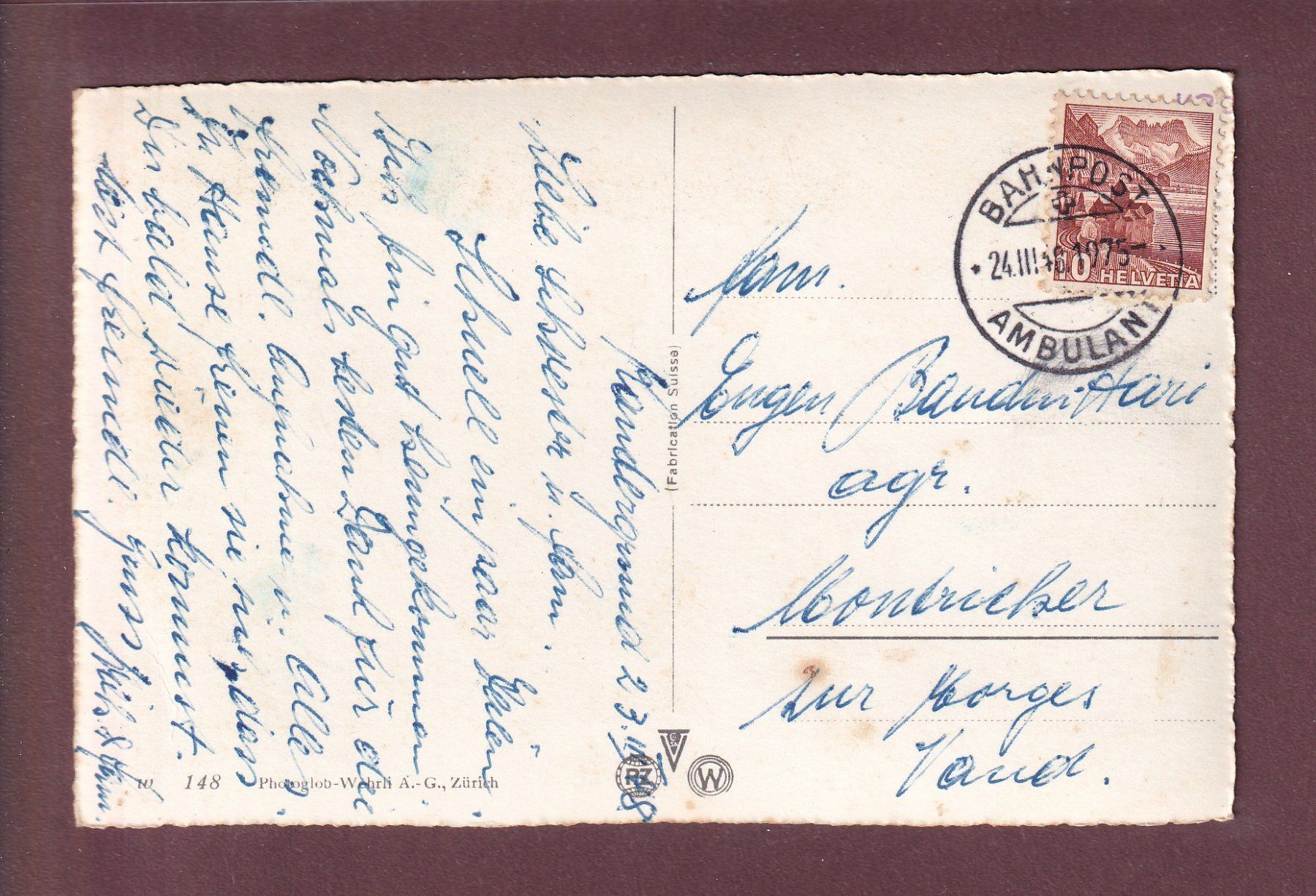 Ansichtskarten: SPIEZ - Blümlisalp - 1948 – Gebraucht aus Pully von nicecards 1