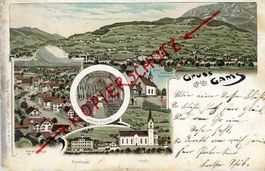 Gams Marktstrasse Schulhaus   Litho 1902