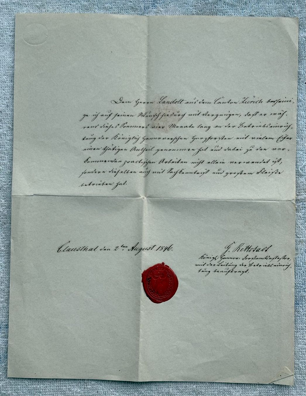 Documenti: VINTAGE BRIEF CLAUSTHAL AUGUST 1846 – Usato da Ostermundigen venduto da crazy-horse-1840