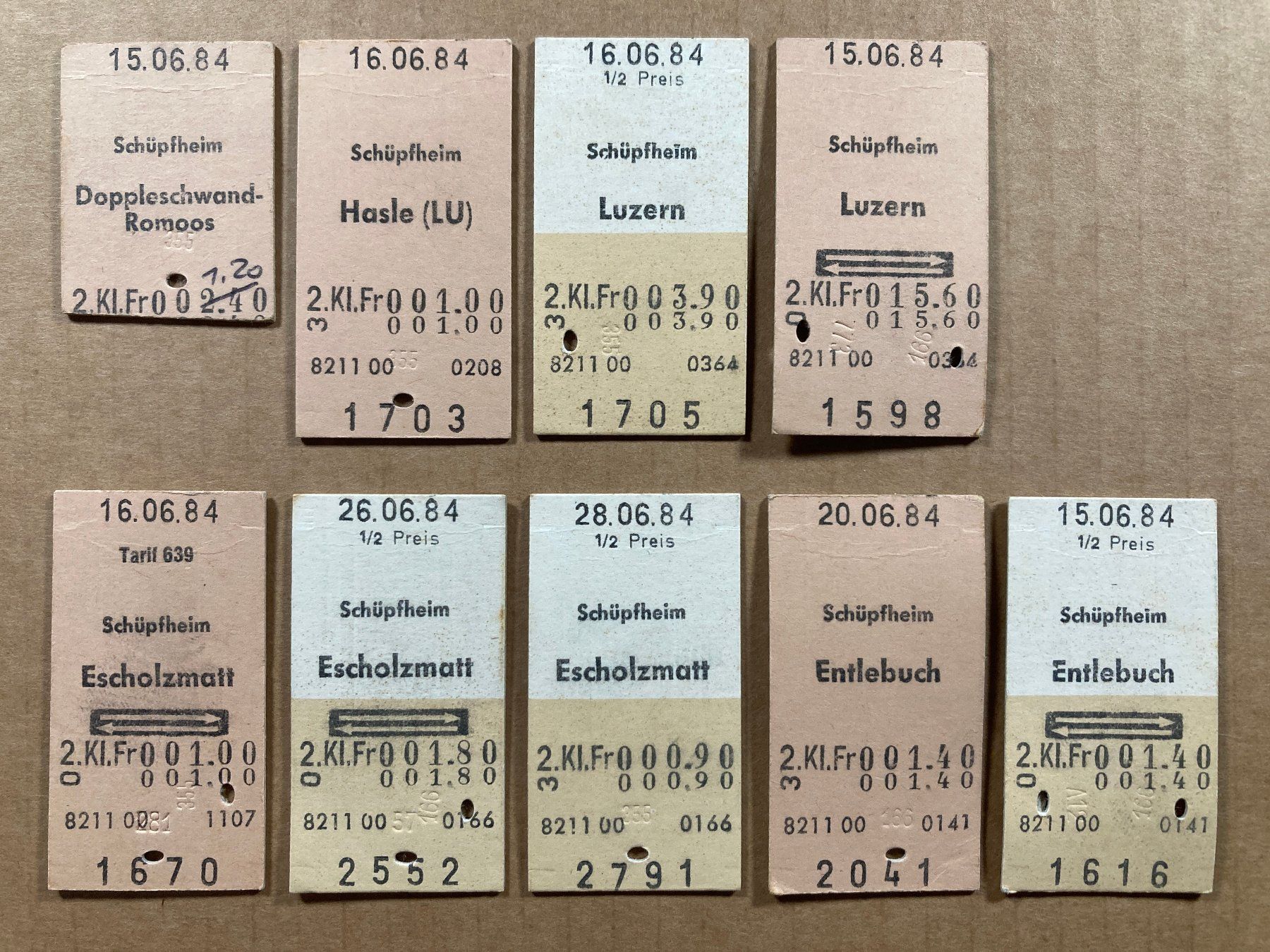 Billets: Schüpfheim, 9 alte entwertete Edmondsonsche Bahn Billette – D'occasion à Lenzburg par fh1