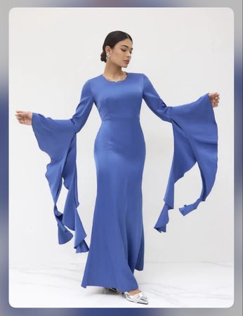 Blaues Abendkleid mit Trompetenärmel, Gr. S - Top!