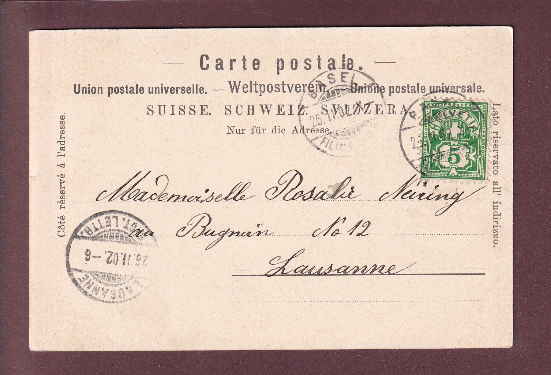 Ansichtskarten: BASEL - Pauluskirche - 1902 – Gebraucht aus Pully von nicecards 1