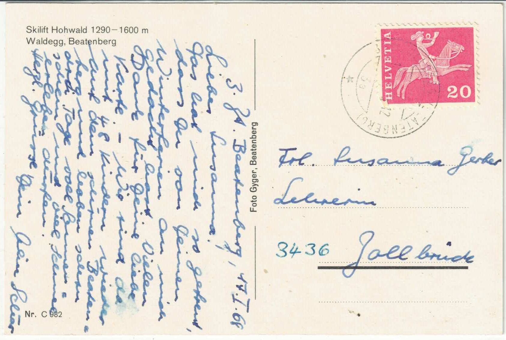 Cartoline postali: Skilift Hohwald Waldegg - Beatenberg – Usato da Ettingen venduto da Kartenplanet 1