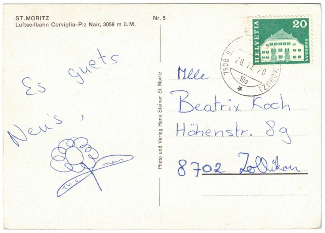 Cartoline postali: St. Moritz - Luftseilbahn Corviglia--Piz Nair – Usato da Binningen venduto da Mountainrider 1
