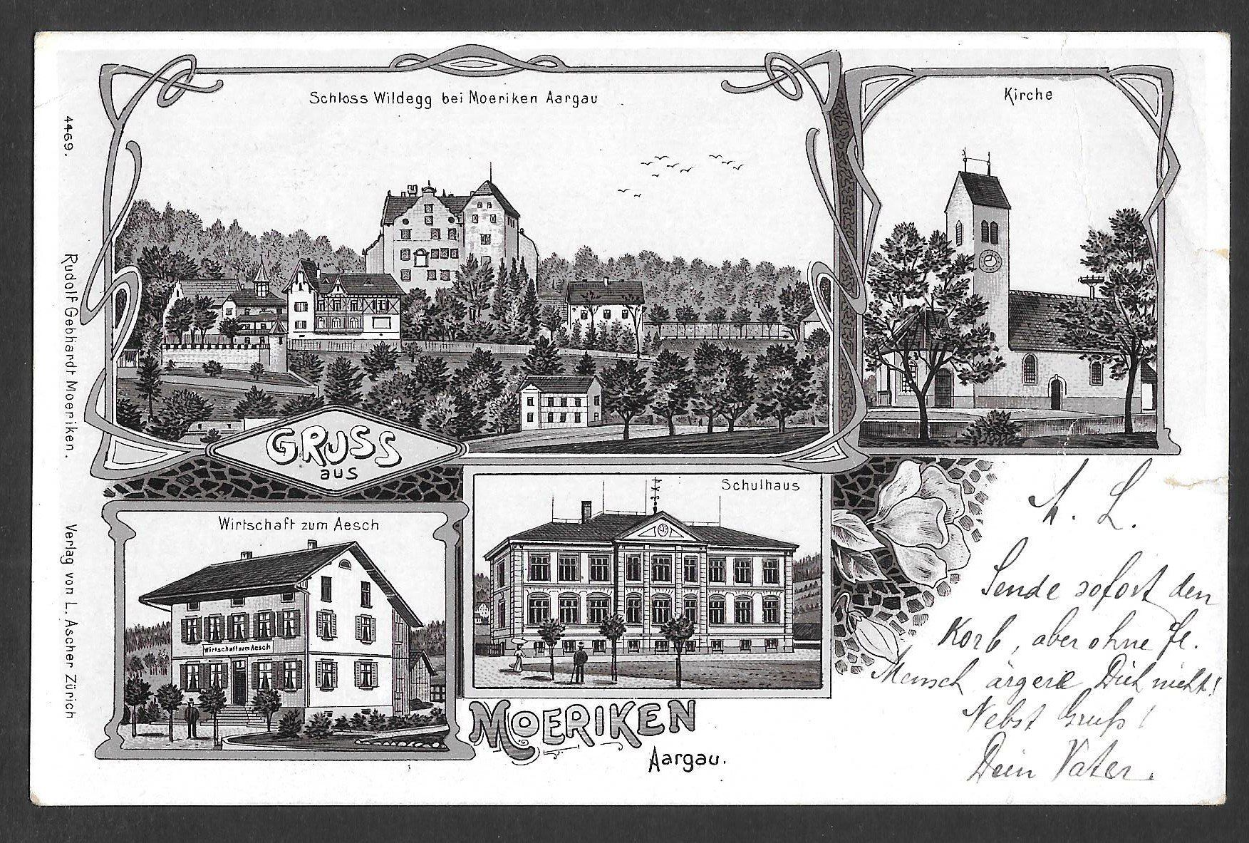 Ansichtskarten: Möriken braune Lithografie 4 Bilder – Gebraucht aus Olten von clotaldi