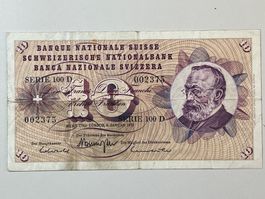 Banknote Schweiz Schweizerfranken CHF 10 Jahr 1977