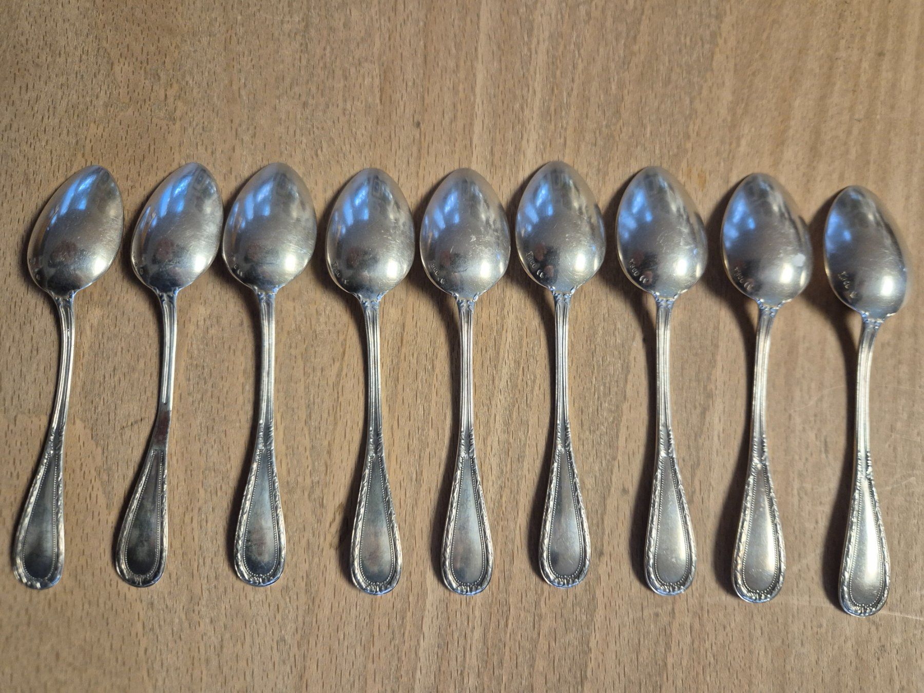 Cucchiai: 9 Moccalöffel Silber 800, 95 gr. – Usato da Schlosswil venduto da donmarcos62 1