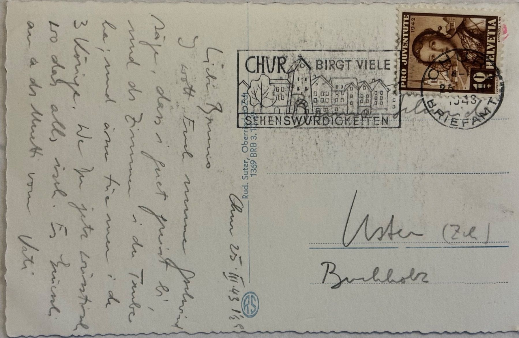 Cartoline postali: Chur, Werbestempel, 1943 – Usato da Frauenfeld venduto da Merk52 1