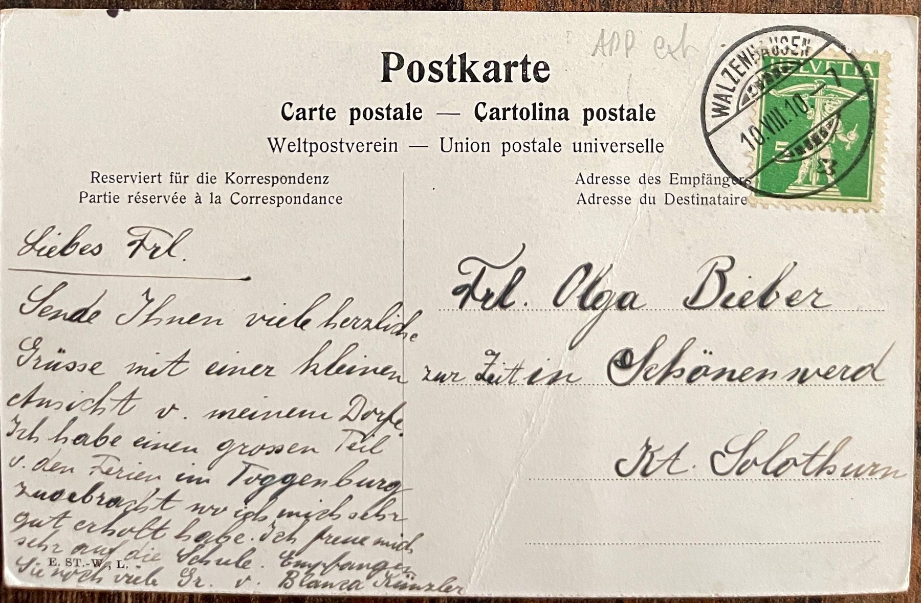 Cartoline postali: WALZENHAUSEN - 1910 – Usato da Lutry venduto da Ediego 1