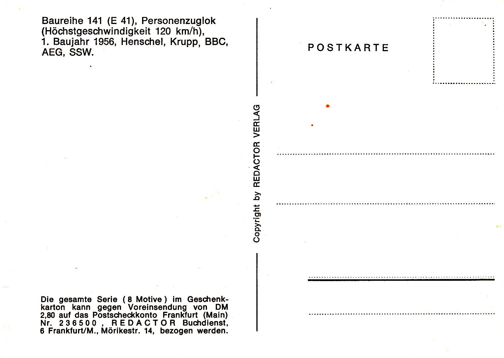 Ansichtskarten: Deutschland DB Deutsche Bundesbahn E41  141 258 – Gebraucht aus Luzern von Pinot88 1