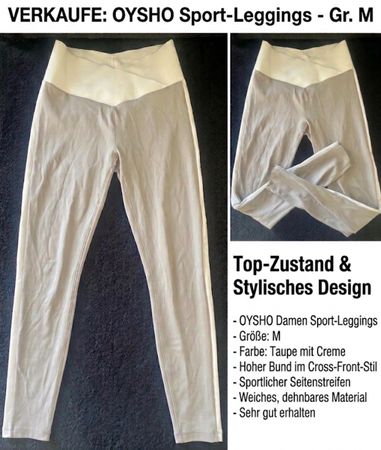 OYSHO Damen Sport-Leggings Gr. M Taupe/Creme guter Zustand