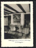 Meggen, Haus Schuegg, Wohnzimmer mit Kam