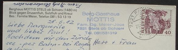 Cartoline postali: SCHIERS Berghaus Mottis Stels – Usato da Jona venduto da philajona 1