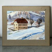 N. AELLEN - Aquarelle originale, Paysage d'hiver Suisse.