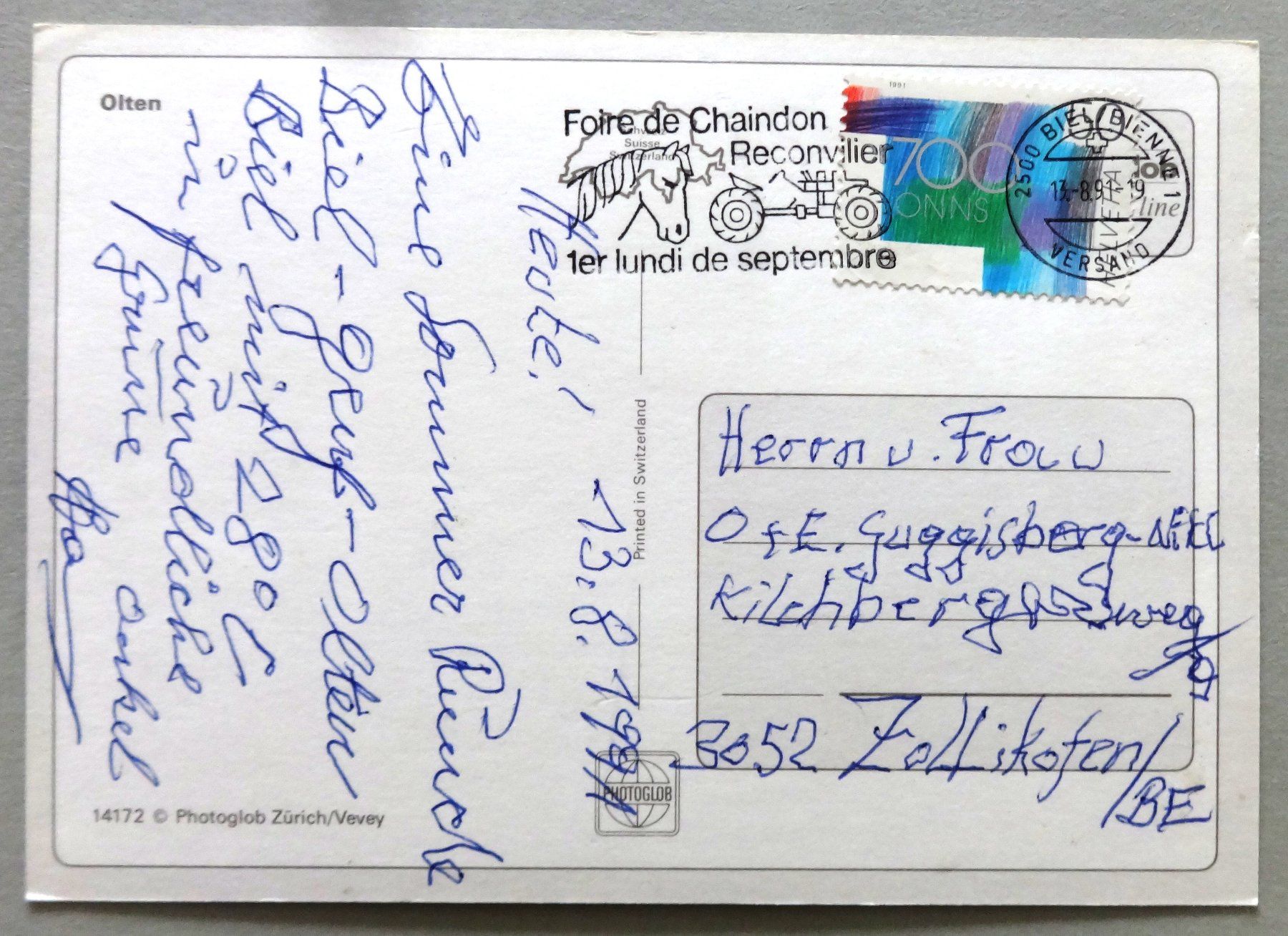 Cartoline postali: Olten – Usato da Fétigny venduto da Billy2miny 1
