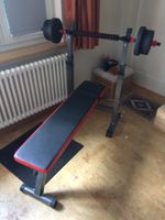 Hantelbank mit Langhantelablage inkl. Hanteln & Fitnessbuch