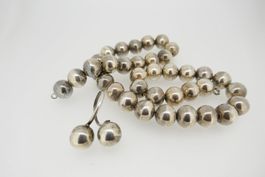 Schöne Silber Perlen Kette mit Ring 12 mm